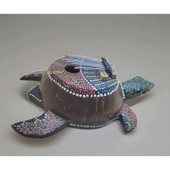 Hand Carved Aboriginal Dot Painted Sea Turtle Thumb Piano Karimba - Picture 4 of 8